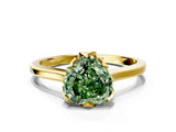 Yellow gold Fancy Green Heart Cut Diamond Solitaire Ring with Flower Prong Setting and Classic Band_36