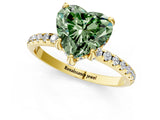 Yellow gold Fancy Green Heart Cut Diamond Solitaire Ring with Four-Prong Setting and Pavé Band_4