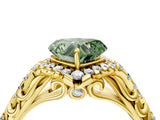 Yellow gold Fancy Green Heart Cut Diamond Solitaire Ring with Hidden Halo and Pavé Band_31