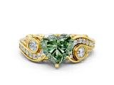 Yellow gold Fancy Green Heart Cut Diamond Solitaire Ring with Milgrain Pavé Band and Four-Prong Setting_17