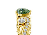 Yellow gold Fancy Green Heart Cut Diamond Solitaire Ring with Milgrain Pavé Band and Four-Prong Setting_22