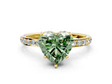 Yellow gold Fancy Green Heart Cut Diamond Solitaire Ring with Pavé Band and Hidden Halo_69