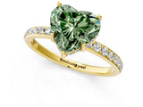 Yellow gold Fancy Green Heart Cut Diamond Solitaire Ring with Pavé Band and Hidden Halo_70