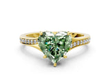 Yellow gold Fancy Green Heart Cut Diamond Solitaire Ring with Pavé Band and Prong Setting_12