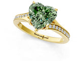 Yellow gold Fancy Green Heart Cut Diamond Solitaire Ring with Pavé Band and Prong Setting_13