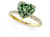 Yellow gold Fancy Green Heart Cut Diamond Solitaire Ring with Pave Band and Four Prong Setting_18