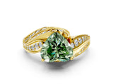 Yellow gold Fancy Green Heart Cut Diamond Solitaire Ring with Prong Setting and Twisted Pavé Band