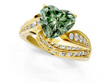 Yellow gold Fancy Green Heart Cut Diamond Solitaire Ring with Prong Setting and Twisted Pavé Band_1