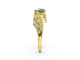 Yellow gold Fancy Green Heart Cut Diamond Solitaire Ring with Prong Setting and Twisted Pavé Band_2