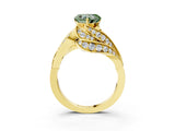 Yellow gold Fancy Green Heart Cut Diamond Solitaire Ring with Prong Setting and Twisted Pavé Band_3