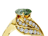 Yellow gold Fancy Green Heart Cut Diamond Solitaire Ring with Prong Setting and Twisted Pavé Band_4