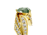 Yellow gold Fancy Green Heart Cut Diamond Solitaire Ring with Prong Setting and Twisted Pavé Band_5