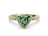 Yellow gold Fancy Green Heart Cut Diamond Solitaire Ring with Round  Pavé Band and Four-Prong Setting_16