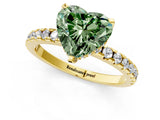 Yellow gold Fancy Green Heart Cut Diamond Solitaire Ring with Round  Pavé Band and Four-Prong Setting_37