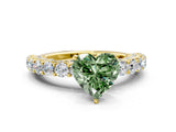 Yellow gold Fancy Green Heart Cut Diamond Solitaire Ring with Shared Prong Pavé Band and Four-Prong Setting_29