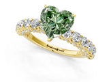 Yellow gold Fancy Green Heart Cut Diamond Solitaire Ring with Shared Prong Pavé Band and Four-Prong Setting_30