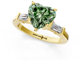Yellow gold Fancy Green Heart  Cut Diamond Solitaire Ring with Tapered Baguette Accents and Four-Prong Setting_1