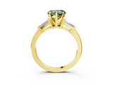 Yellow gold Fancy Green Heart  Cut Diamond Solitaire Ring with Tapered Baguette Accents and Four-Prong Setting_3