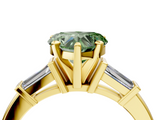 Yellow gold Fancy Green Heart  Cut Diamond Solitaire Ring with Tapered Baguette Accents and Four-Prong Setting_4