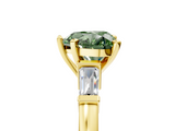 Yellow gold Fancy Green Heart  Cut Diamond Solitaire Ring with Tapered Baguette Accents and Four-Prong Setting_5
