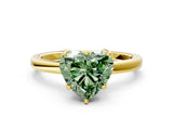 Yellow gold Fancy Green Heart Cut Diamond Solitaire Ring with Thin Band and Prong Setting_12