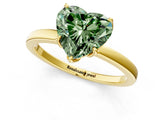 Yellow gold Fancy Green Heart Cut Diamond Solitaire Ring with Thin Band and Prong Setting_13