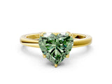 Yellow gold Fancy Green Heart Cut Diamond Solitaire Ring with Thin Band and Prong Setting_24