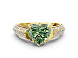 Yellow gold Fancy Green Heart Cut Diamond Solitaire Ring with Three-Row Pavé Band and Four-Prong Setting_18