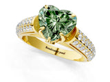 Yellow gold Fancy Green Heart Cut Diamond Solitaire Ring with Three-Row Pavé Band and Four-Prong Setting_19