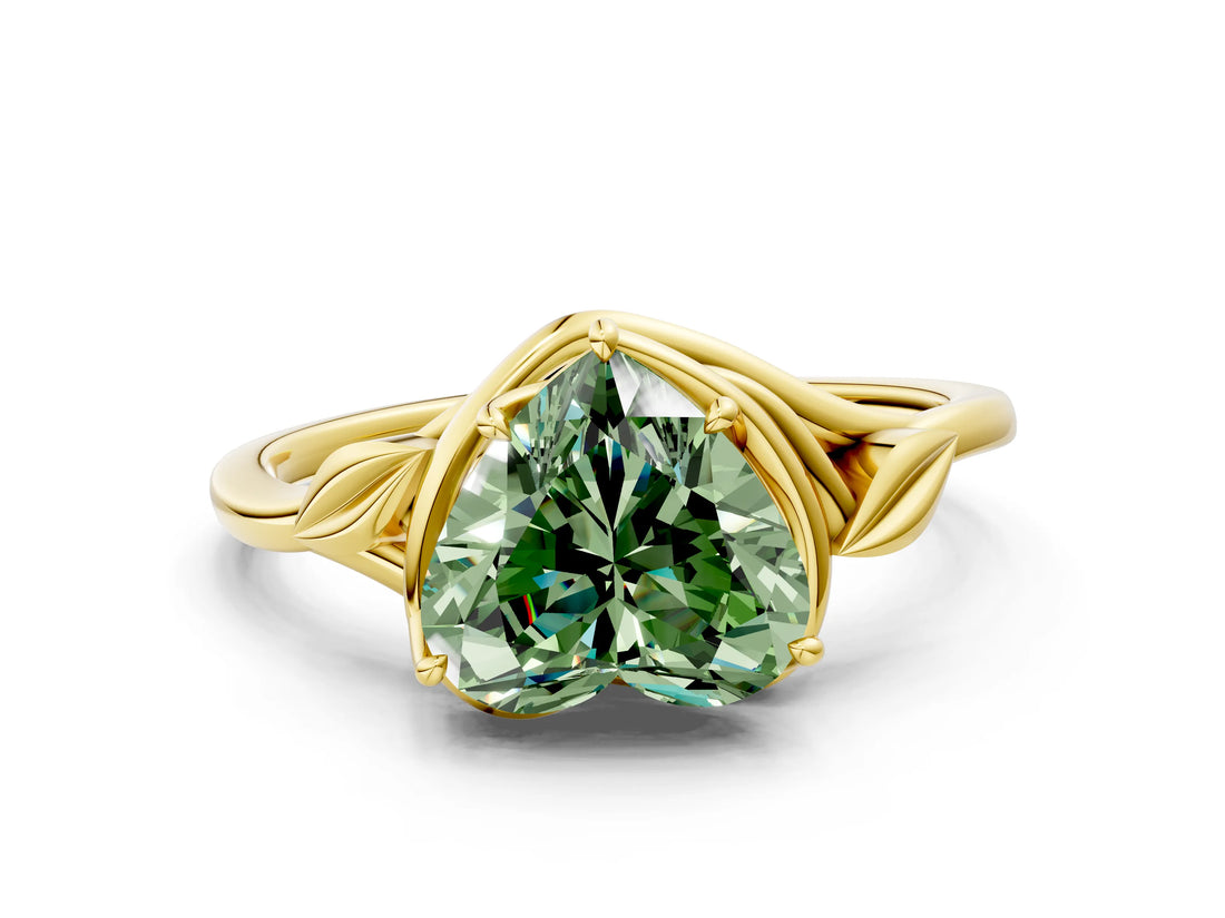 Yellow gold Fancy Green Heart Cut Diamond Solitaire Ring with Twist Band and Four-Prong Setting_28