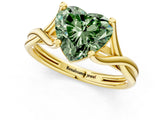 Yellow gold Fancy Green Heart Cut Diamond Solitaire Twist Band Prong Setting Ring_68