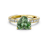 Yellow gold Fancy Green Heart  Cut Diamond Solitaire with Pave Band and Four-Prong Setting 1