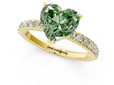 Yellow gold Fancy Green Heart  Cut Diamond Solitaire with Pave Band and Four-Prong Setting 2