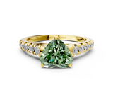 Yellow gold Fancy Green Heart  Cut Diamond Solitaire with Pave Band and Four-Prong Setting
