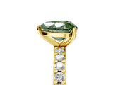 Yellow gold Fancy Green Heart  Cut Diamond Solitaire with Pave Band and Four-Prong Setting