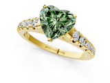 Yellow gold Fancy Green Heart  Cut Diamond Solitaire with Pave Band and Four-Prong Setting_1