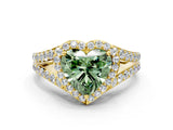 Yellow gold Fancy Green Heart Cut Diamond Split Shank Halo Ring with Four-Prong Setting_17