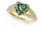 Yellow gold Fancy Green Heart Cut Diamond Split Shank Pavé Engagement Ring with Four-Prong Setting_19