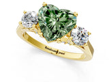 Yellow gold Fancy Green Heart Cut Diamond Three-Stone Engagement Ring with Prong Setting and Pavé Band_1