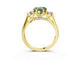 Yellow gold Fancy Green Heart Cut Diamond Three-Stone Engagement Ring with Prong Setting and Pavé Band_3
