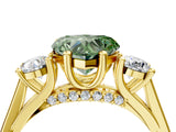 Yellow gold Fancy Green Heart Cut Diamond Three-Stone Engagement Ring with Prong Setting and Pavé Band_4