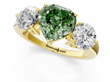 Yellow gold Fancy Green Heart Cut Diamond Three-Stone Ring with Prong Setting and Classic Band_47