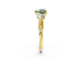 Yellow gold Fancy Green Heart Cut Diamond Three-Stone Ring with Prong Setting and Pavé Band_2