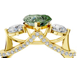 Yellow gold Fancy Green Heart Cut Diamond Three-Stone Ring with Prong Setting and Pavé Band_4