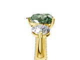 Yellow gold Fancy Green Heart Cut Diamond Three-Stone Ring with Prong Setting and Pavé Band_5