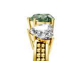Yellow gold Fancy Green Heart Cut Diamond Three-Stone Ring with Prong Setting and Textured Band_5