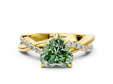 Yellow gold Fancy Green Heart  Cut Diamond Twist Band Solitaire with Prong Setting