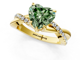 Yellow gold Fancy Green Heart  Cut Diamond Twist Band Solitaire with Prong Setting_1