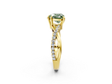 Yellow gold Fancy Green Heart  Cut Diamond Twist Band Solitaire with Prong Setting_2