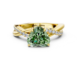Yellow gold Fancy Green Heart  Cut Diamond Twisted Band with Pavé Setting and Four-Prong Setting